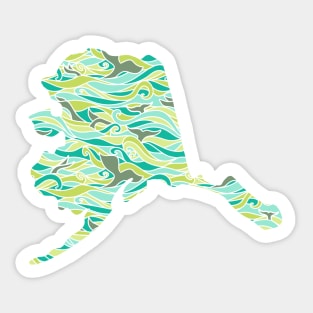 Alaska Shaped Waves and Whales Sticker